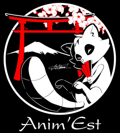 Design brodé sur le dos des sweats des responsables d'Anim'Est. Les couleurs autorisée étaient uniquement le blanc et le rouge, le noir représentant la couleur du sweat.