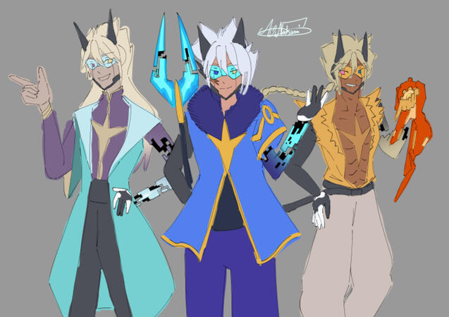 Fanart de CyYu dans trois des rôles qu'il a doublés.